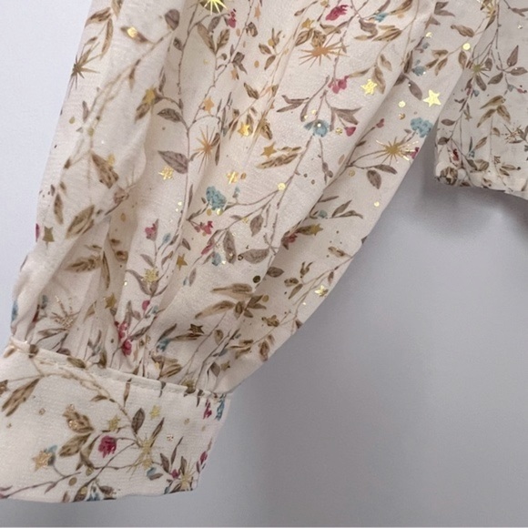 Iriserly Floral Gold Stars Ruffle Prairie Lightweight Romantic Feminine Blouse S - Picture 9 of 16
